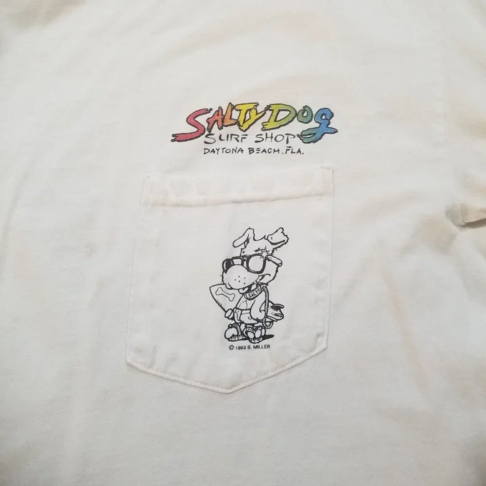 Vintage 90s Top Shirt Daytona Beach FL Mens Medium Unisex Salty‎ Dog White